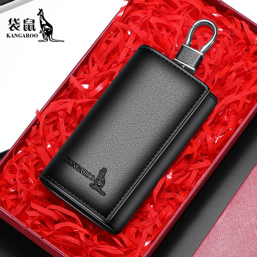 Känguru-Schlüsselbeutel Echtes Leder 2024 Neues multifunktionales Kauflatten-Key-Launen-Speicher-Taschen-Brieftasche integriert Schwarz integriert