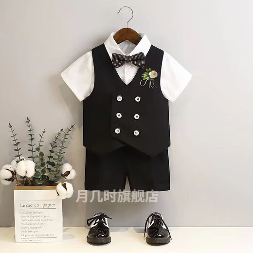 韦戒小主持人服装男孩帅气男童礼服夏走秀钢琴演出服英伦西服儿童西装 西服外套单件/黑色 160