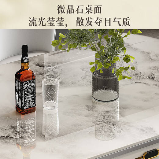 梓屋餐桌家用轻奢加厚微晶石餐桌椅组合方圆桌690#1.35M桌+小菠萝椅*6