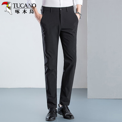 Specht (Tucano) Casual Hosen für Männer Sommergeschäftsmode vielseitige Atmungshose Schlanke lange Hosen Herrenkleidung schwarz 34