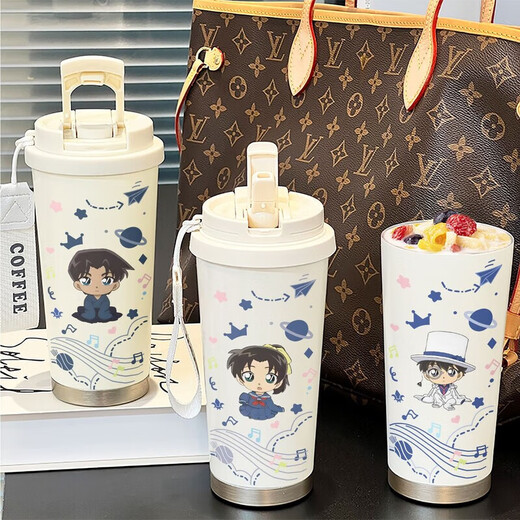 Conan Water Cup Thermos Stroh Kaffeetasse Einfache Ins Hochwertige Student tragbare 316 Edelstahl BXAB15786 Anime Men Keramic Clodding Inner Liner 520ml mit Lanyard