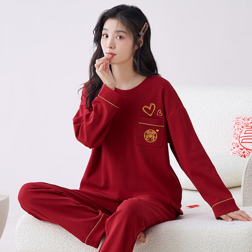Catman Snake Year Pyjama Frauen Frühling und Herbst Pure Cotton Long Sleeve 100% Baumwollhausanzug Winter rotes Jahr des Nation V-Ausschnitt Set 9227 m (vorgeschlagenes Gewicht 80-100 Jin [Jin gleich 0,5 kg])