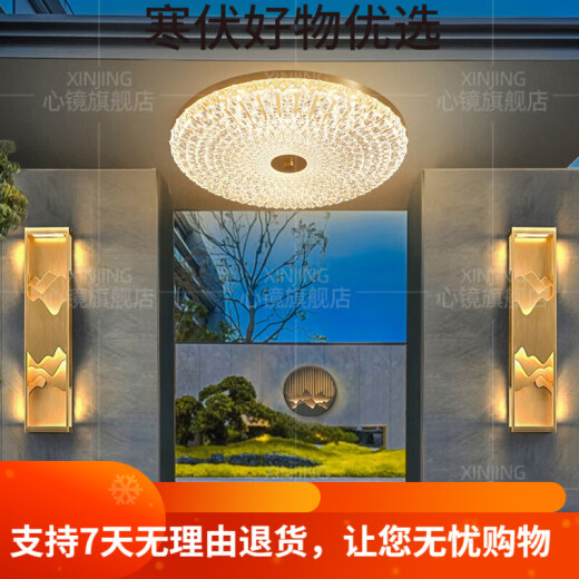 心镜全铜户外吸顶灯别墅大门口门前灯室外过道阳台灯防蚊虫庭 X3893-500/方形