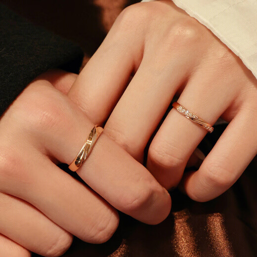 Shu Mo 18k rose gold pair of rings, wedding diamonds, platinum wedding rings, engagement couple au750 rings, ungraded below 20 points, women's rings, 18K rose gold, group-set diamonds of about 6 points