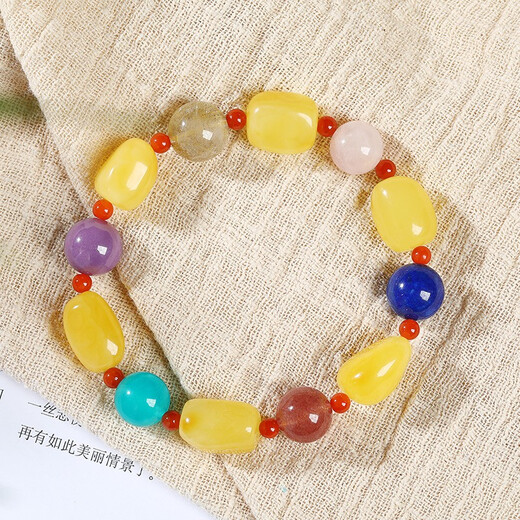 OUCERNY beeswax bracelet, natural amber rough stone, drop-shaped multi-treasure diy bracelet, jewelry, cultural toys, gift for mother, one item, one certificate, supports re-inspection