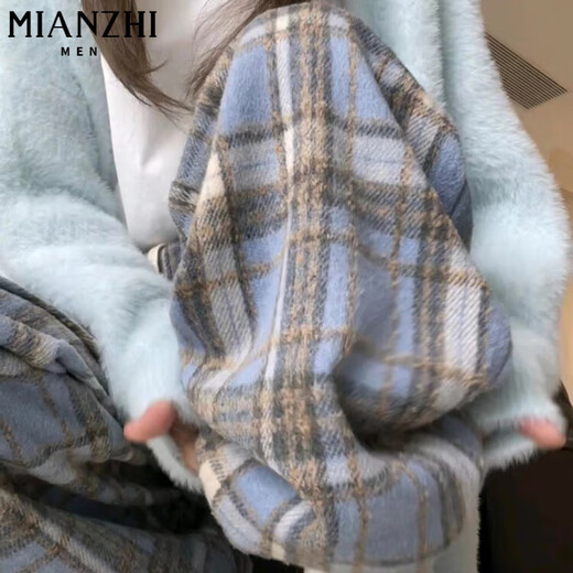 棉致毛呢格子裤子女春秋季新款宽松阔腿高腰运动休闲卫裤 687红色【不加绒高品质】 L 100-120斤