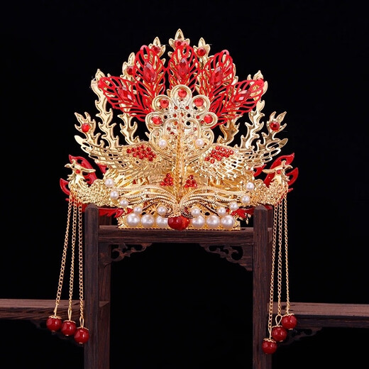 DL 1998 Fat Donglai same style phoenix crown Xia pei head crown phoenix crown headdress black old lady 12 inch headdress empress phoenix crown god hat hat red phoenix crown