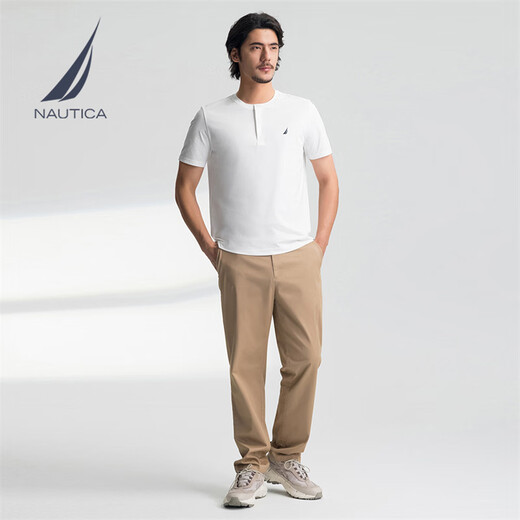 诺帝卡（NAUTICA）【单件直降】男装25春夏新款索罗娜凉感汗布亨利领T恤男TE5204 白色1BW M