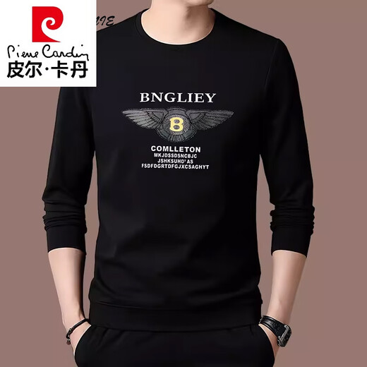 皮尔卡丹（pierre cardin）轻奢高档正品品牌男装长袖t恤男圆领纯棉T恤卫衣百搭休闲上衣 1105-深蓝 L 170【适合120-135斤】