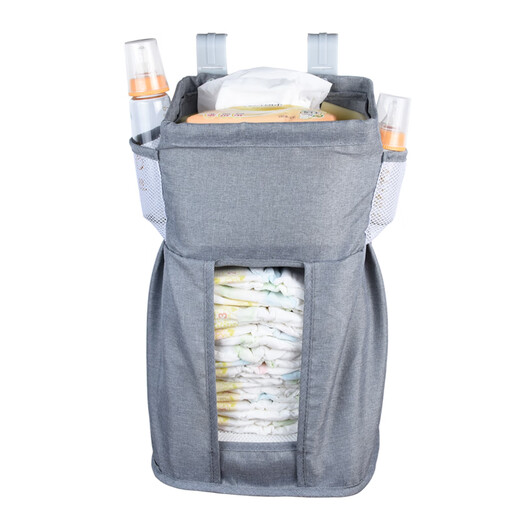 Barla pig crib storage bag game fence hanging bag bed guardrail diaper bag bedside bedside diapers storage bottle holder gray (single layer model)