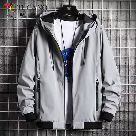 Woodpecker Jacket Men's Jacket Autumn and Winter Clothes Men's Velvet Thickened Trendy Hooded Top Men's Coat Jacket 1943 Black XL (126-140Jin Jin equals 0.5kg)