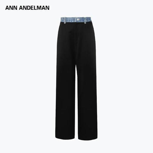 ANN ANDELMAN Wang Yuwen's same style official direct denim waistband spliced trousers straight trousers black M