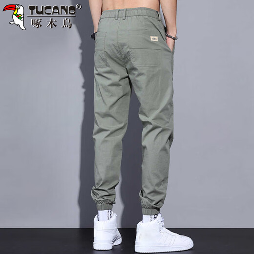 Pantalones de pájaros carpinteros (Tucano) Pantalones casuales de hombres Pantalones de primavera y verano Pantalones de seda de hielo Pantalones transpirables Harun Working Men's Light Green 32