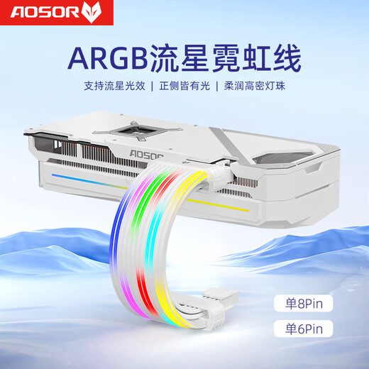 Cool Moon Meteor Shower Light Effect 5V Divine Light Sync Comet Mode 8/16pin third generation graphics card neon cable chassis decoration 24pin computer motherboard power supply extension cable argb neon cable single 8Pin/single 6pin graphics card neon cable white - no controller