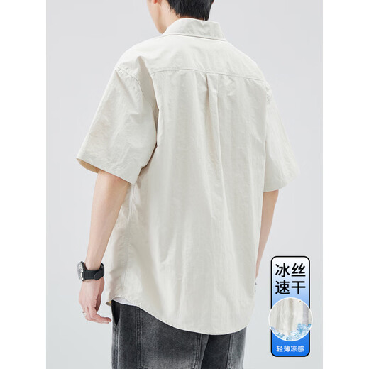 Semir Seda de seda de seda de seda corta Summer 2025 New Fashion Brand Handsome Nicho Design Cool Shirt Men 1105m Apricot M [90-110Jin [Jin equivale a 0.5 kg]]