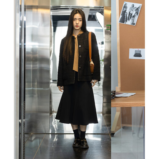 Beanpole New Year's gift including cashmere women's small fragrant tweed fashionable urban intellectual style single suit jacket black S 160/84A