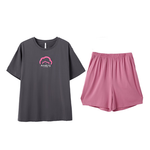 AnZhiBan JuhaoSleep couple pajamas summer cool stretch cotton fashion cartoon casual men and women home clothes can be worn outside brown gray female M