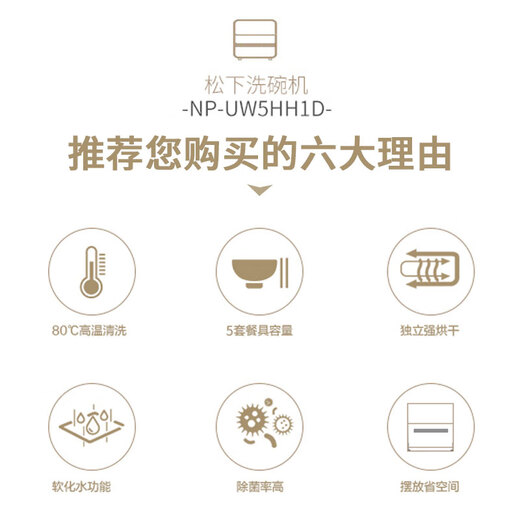 Panasonic dishwasher desktop, softened water system 80, high temperature sterilization, integrated washing and drying, independent drying, easy to install household dishwasher NP-UW5HH1D