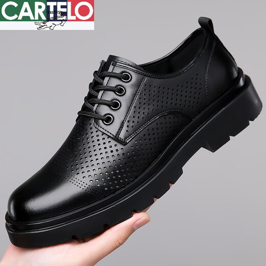 CARTELO crocodile casual leather shoes for men genuine leather 2025 new spring and autumn British style business formal wear big head suit wedding shoes for men black four seasons 41