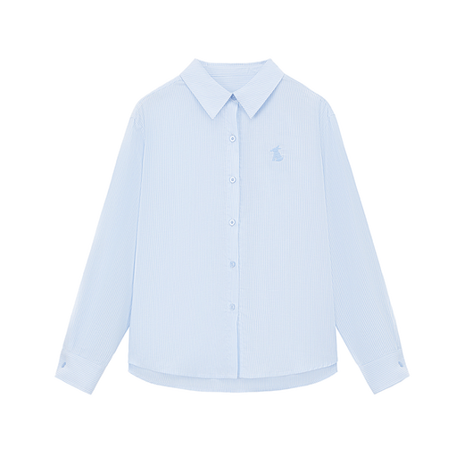 ELLE KIDS children's clothing French preppy style 25 spring new girls basic embroidered striped top lapel long-sleeved shirt blue and white strips 165 (M)