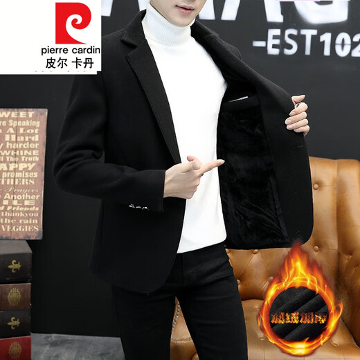 Pierre Cardin Men's Small Suit Fit Autumn and Winter Woolen Jacket Korean Style Casual Set Matching Suit 1828 Khaki M 165