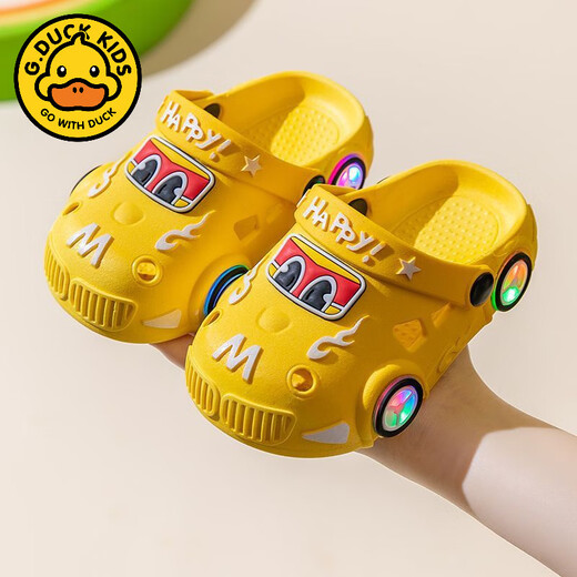 G.duck2025 children's slippers cartoon light car boys and girls non-slip soft bottom indoor children's slippers toe clogs blue size 24 25 (inner length 16cm)