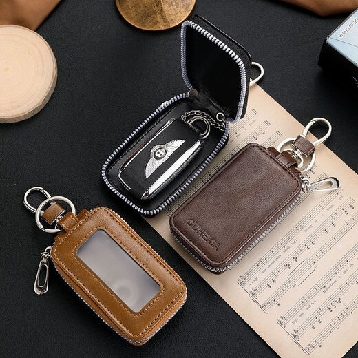 Mutuo Herren Auto Schlüsselbeutel Business Genauer Leder Textur Zipper Universal große Kapazität kreativer Taille hängen Multifunktionsschlüsselbeutel Doppelschicht Reißverschluss-Dark Kaffee