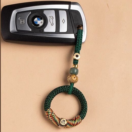 Leledi antique ring key chain pendant key pendant woven rope car key chain ring buckle-dark green
