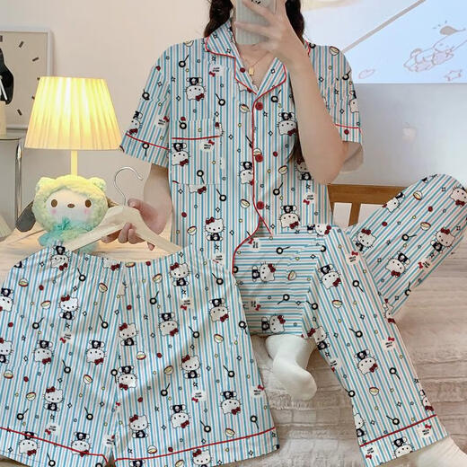 Femaibo heo pajamas for women in spring and autumn short-sleeved trousers three-piece set for summer cute cartoons for outdoor wear 14122# Star Yugui Dog Three-piece set XL 110-130Jin [Jin equals 0.5 kg]