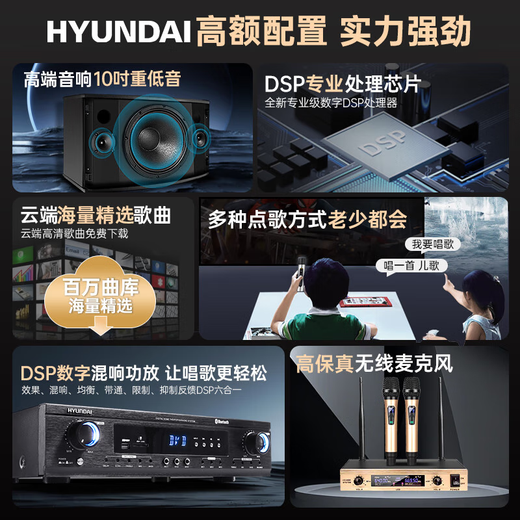 Hyundai Modernes Heimkino -Gesangsmaschine KTV Audio Set Hochleistungsverstärker Karaoke Haushalt Sang Karaoke Ausrüstung Wohnzimmer Konferenzraum Karton Lautsprecher Lautsprecher