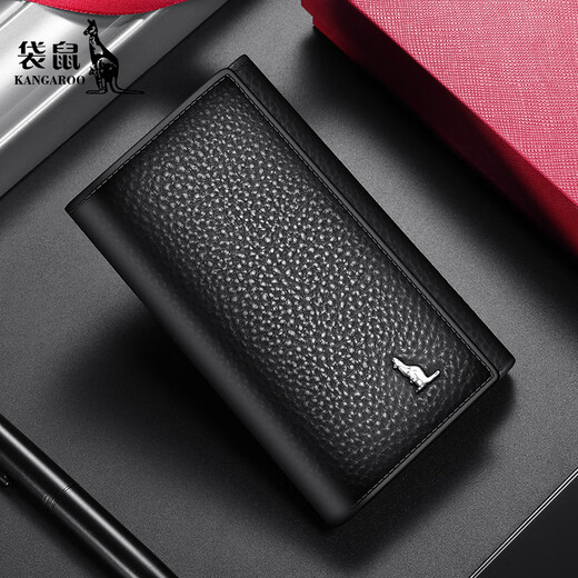 
Kangaroo key bag new leather coin wallet men's large capacity multi-function key clip men's storage bag card bag black