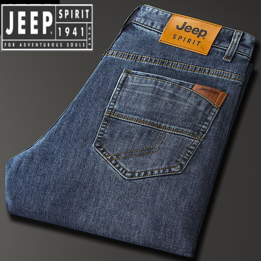 JEEP SPIRIT Jeep Spirit Jeans Men's Spring and Autumn Loose Straight Large Size Pants Thin Mid-High Waist Long Pants Middle-aged Men S679# Black - Thick 36 (2.77ft Waist)