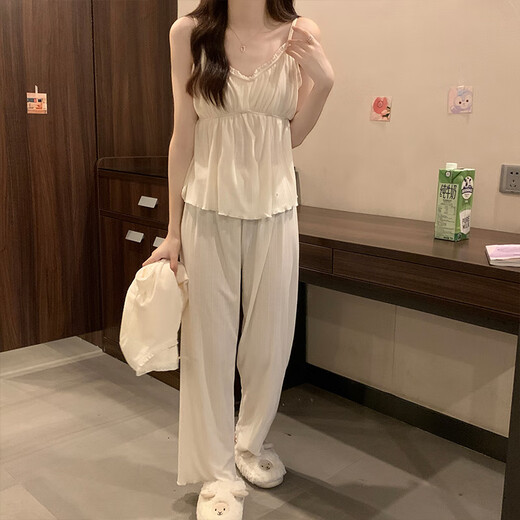 Pyjama modal pour les femmes au printemps et aux vêtements d'automne pour l'été Nouveau décontracté pure et sexy décontracté avec poitrine en dentelle à trois pièces T831 petite dentelle cerise avec 2xl