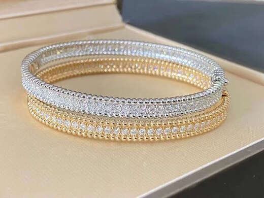 Pop v gold plated 18k gold round bead edge full diamond bracelet European and American ins niche design light luxury bead bracelet simple black nail bracelet size 16