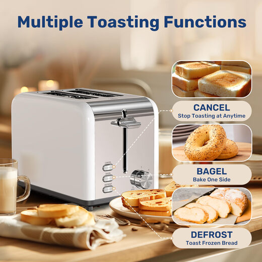 YSSOA 2-slice multifunctional toaster, 6-level adjustment, 3.8cm wide slot, transformer required, white, 1.5 inch-