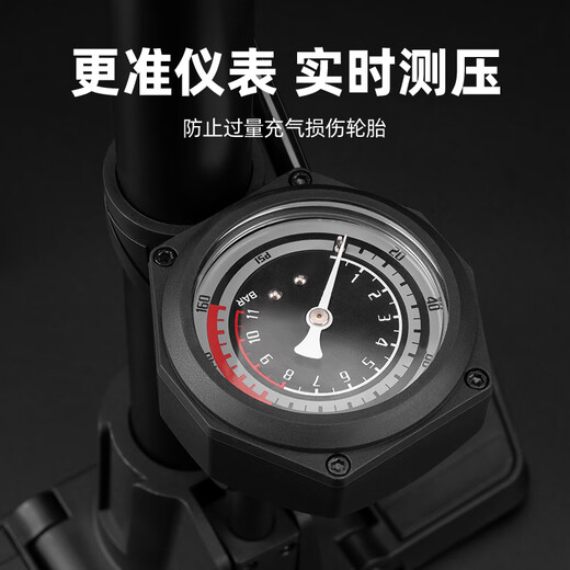 洛克兄弟公路山地自行车打气筒高压电动电瓶车家用带气压表充气泵 黑色