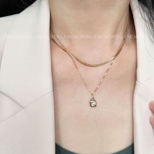 Time Bird Small Gold Lock Necklace Real Diamond Pendant 18k Gold Clavicle Chain Women's Thin Chain Safety Lock Ins Stacking Chain Real Gold 18k Gold Yellow 7 Points Real Diamond (Pendant Only)