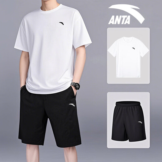 
Anta (ANTA) ice silk quick-drying sports suit men's summer new breathable and versatile fitness casual shorts two-piece set [ice silk quick-drying suit] Pure white/basic black L/175