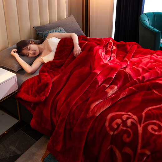 Antarctic Raschel blanket quilt thickened double-layer velvet blanket single dormitory nap blanket autumn and winter sofa cover wedding blanket 653 red 150X200cm about 3Jin Jin equals 0.5kg