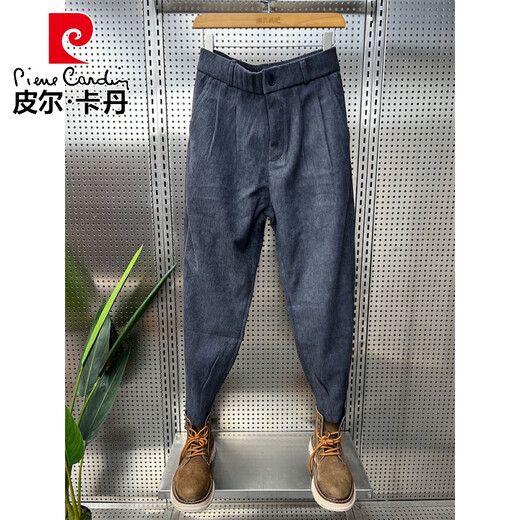 Pierre Cardin 2025 Neue Herrenhosen Herbst und Winter Cord Cord plus Samt Casual Hosen Reißverschlüsse kleine Füße lose Harem Hosen hübsche Streifenhose schwarz m