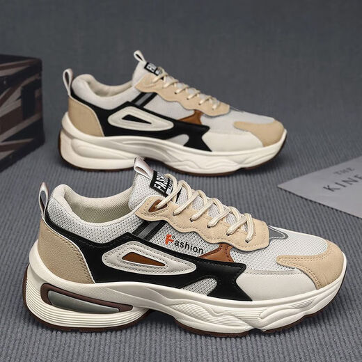 Spring Men's Shoes 2025 Nuevo zapatos deportivos adolescentes de malla transpirable Estilo coreano Versátil Suele Casual Dad F736 Negro 42