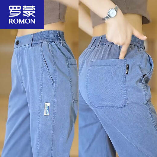 罗蒙（ROMON）莱赛尔天丝休闲裤男款百搭宽松透气阔腿裤男士夏季冰丝拖地直筒裤 1048灰色 M