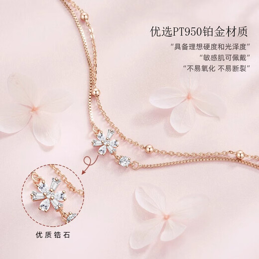 RHM Sakura Platinum Bracelet Girls PT950 High-end Platinum Bracelet Birthday and Valentine's Day Gift for Girlfriend Sakura Platinum Bracelet + Certificate + Gift Box
