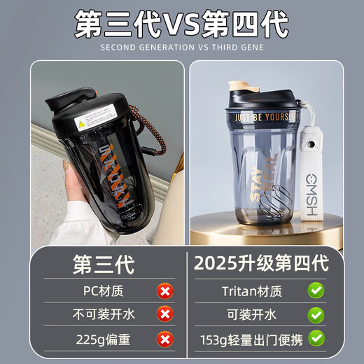 Private shaker cup protein powder sports water cup men's 2025 new tritan fitness water bottle mixing cup summer (mixing ball + bottle material) black 420ml