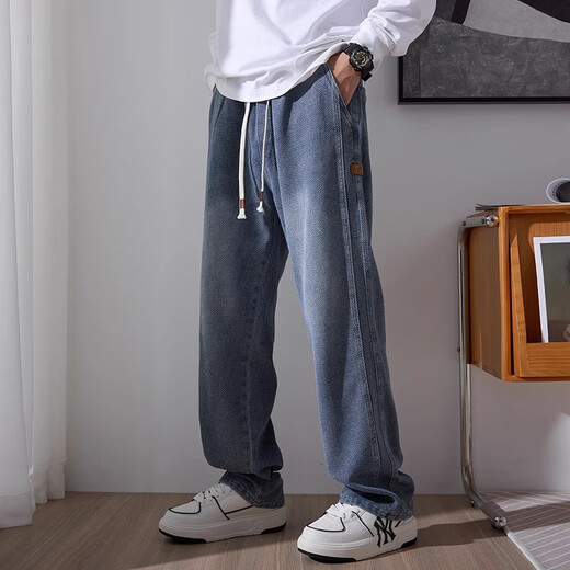 真维斯（Jeanswest）Jeanswest/真维斯星空纹牛仔裤男士春秋新款潮牌复古直筒宽松长裤 zgx-9854复古蓝加绒 均码 m