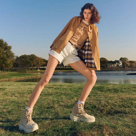 HUNTER女鞋猎鸭靴高帮靴户外防泼水防滑徒步登山鞋休闲马丁靴女靴 沙褐色/SCC 36