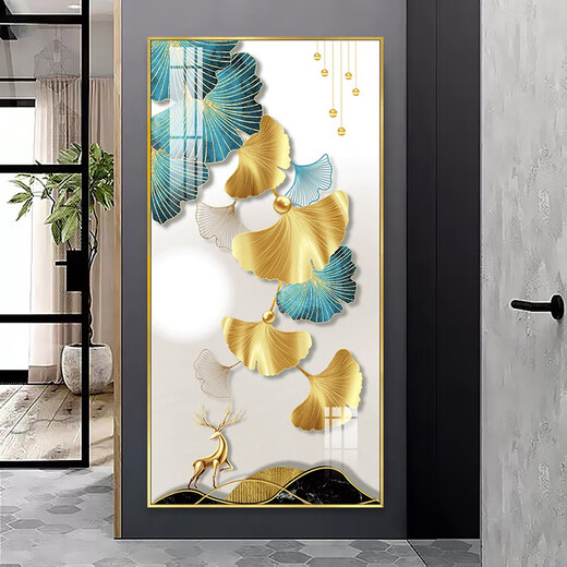 Einfache moderne Eingangswanddekoration Gemälde Jiuyu Bild Licht Luxus atmosphärische Kristallporzellan Diamant-Laid Gang Wandmale Txmg11152 70*140 Wandbreite 90-100 cm elegantes schwarzes Aluminium Composite