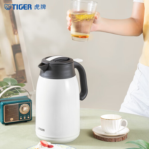TIGER Stainless Steel Portable Thermos Vacuum Insulated Kettle PWM-A16C-CA Pearl White 1.6L