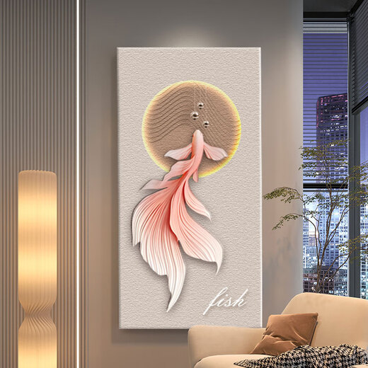 
ZOCI porch mural 3D three-dimensional relief corridor high-end atmospheric d three-dimensional koi porch decorative painting light luxury high-end 15254 Zhaocai Koi three-layer sandstone painting regular style without light 40*80cm