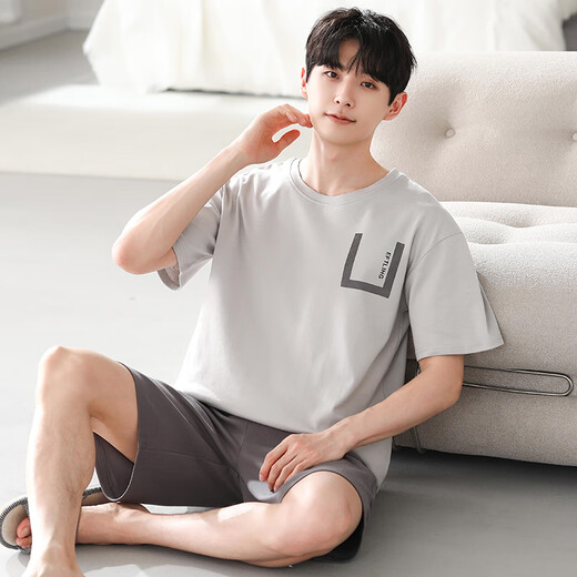 Langsha men's pajamas men's summer suit thin cotton silk handsome loose plus size home clothing 2025 new summer YSX:9716 black English striped pants [anti-pilling/not fading] 2XL